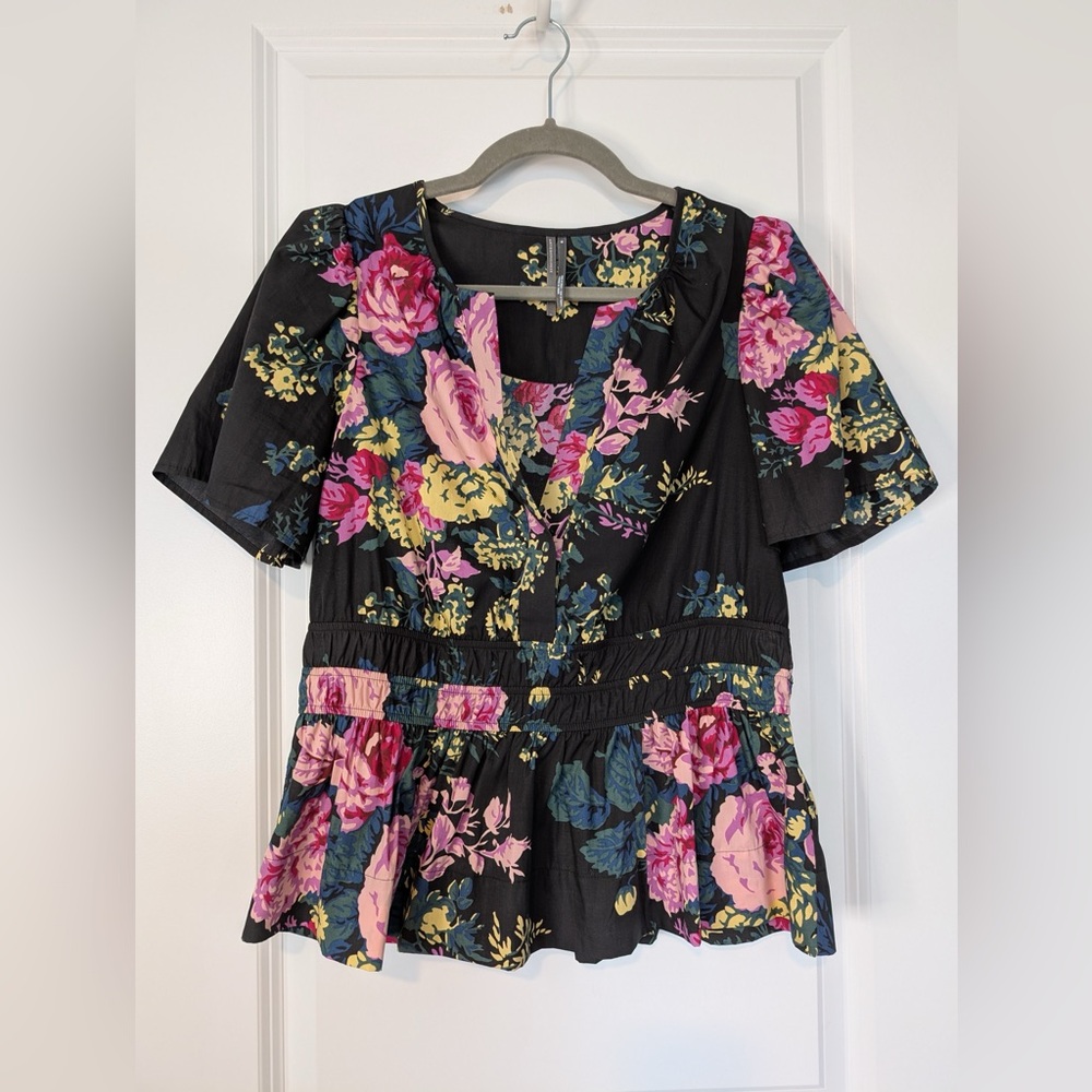 Anthropologie Somerset Floral Peplum Blouse Top, Size Medium